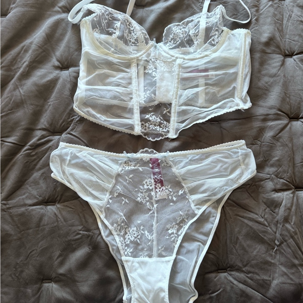 Adore Me White Lace Bra and Panty Set